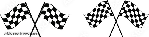 Checkered flags on poles waving in the wind