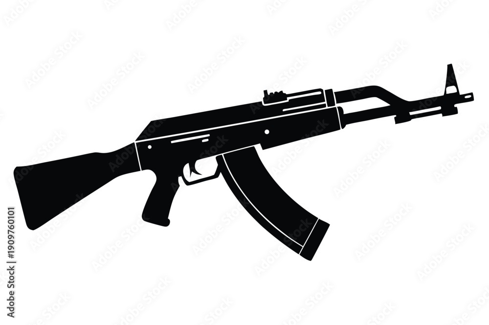 Fototapeta premium ak 47 rifle silhouette line art vector illustration