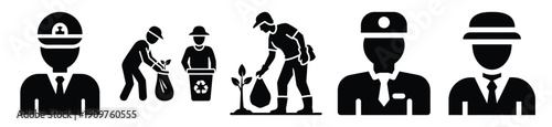 National Arbor Day environmental volunteer vector icon set. Arbor Day creative concept and Simple illustration, icon design solid black color with white background.