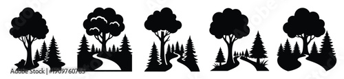 National Arbor Day forest path tree vector icon set. Arbor Day creative concept and Simple illustration, icon design solid black color with white background.