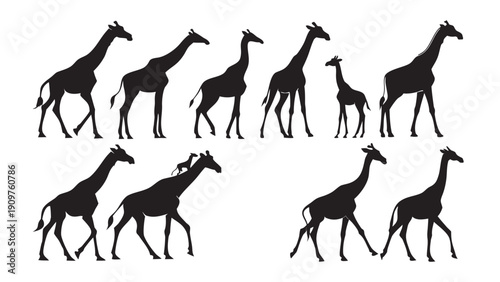 Giraffe Silhouette Vector Icon Set