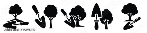 National Arbor Day hand trowel and vector icon set. Arbor Day creative concept and Simple illustration, icon design solid black color with white background.