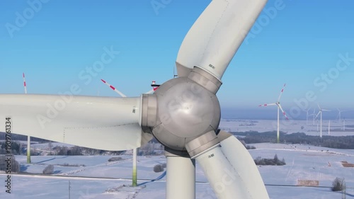 Wind turbine, zoom out aerial view