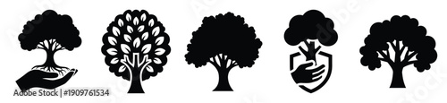 National Arbor Day nature protection tree vector icon set. Arbor Day creative concept and Simple illustration, icon design solid black color with white background.