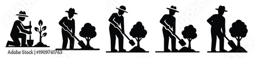 National Arbor Day park ranger planting vector icon set. Arbor Day creative concept and Simple illustration, icon design solid black color with white background.