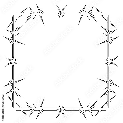 Neo tribal symmetrical frame. Sharp Y2K cyber sigilism design for streetwear apparel