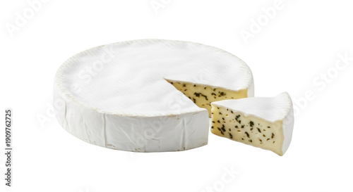 Photos Creamy brie cheese wheel with a cut slice isolated PNG, soft cheese with mold ri