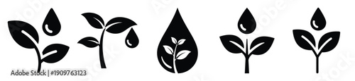 National Arbor Day sapling with water vector icon set. Arbor Day creative concept and Simple illustration, icon design solid black color with white background.