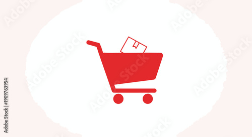 A red shopping cart icon with a and subtle pink accents