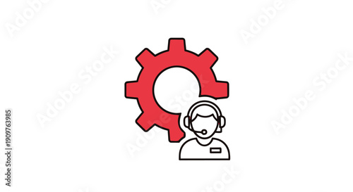 Support agent with a gear icon for technical assistance
