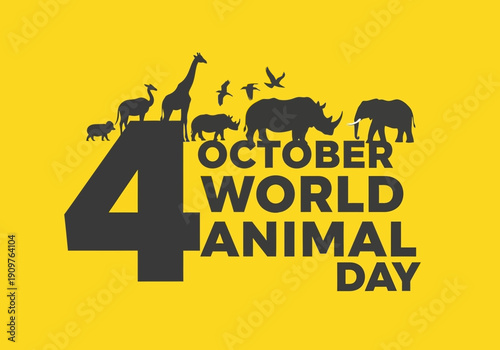 World animal day logo on yellow background with animal silhouettes