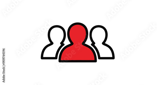 A red person icon standing out in a group of white people