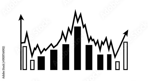 Business graphs and charts icons. Business statistics and analytics, charts diagrams, money, down or up arrow. graph growth silhouette icon set
