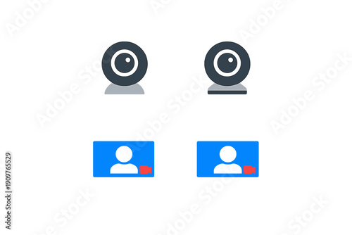 Two web camera icons with different styles and designs show features of video calling on a white background