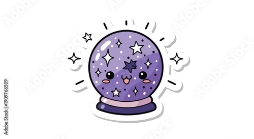 Cute cartoon purple snow globe with stars and moon