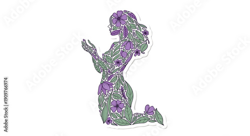 Colorful mosaic of a woman kneeling in prayer