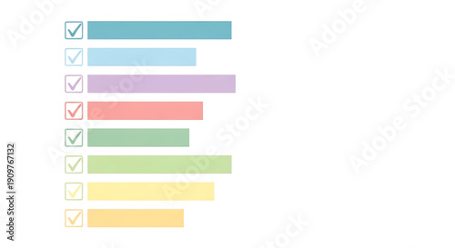 A colorful horizontal bar chart with checkmarks on a showing a progress report or survey results in a visually appealing way