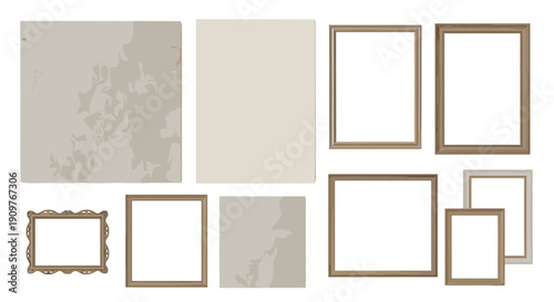 Set of vintage picture frames with ornate and simple designs