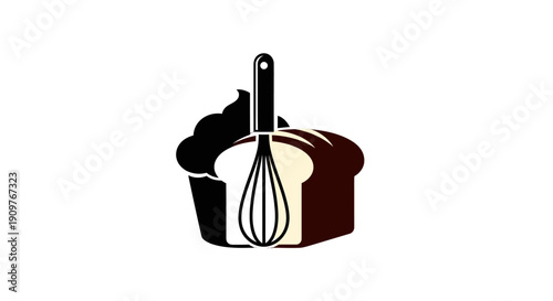 Baking Logo with Whisk and Cupcake Design Elements.