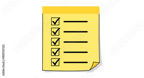 Yellow checklist with checkboxes marked on a piece of paper