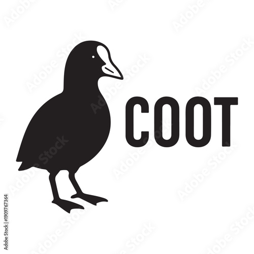 Black Coot Bird Silhouette Vector Icon.