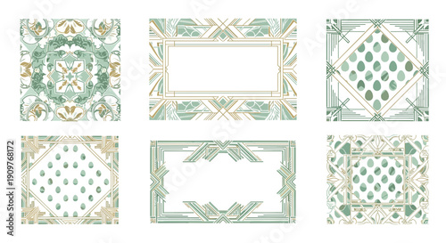 Set of six vintage decorative tiles with intricate patterns and pastel colors