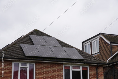 solar energy installed on roof of house. Photovoltaic solar panels