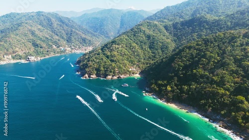 Aerial view of madagascar Beach and colomitos beach in puerto vallarta mexico