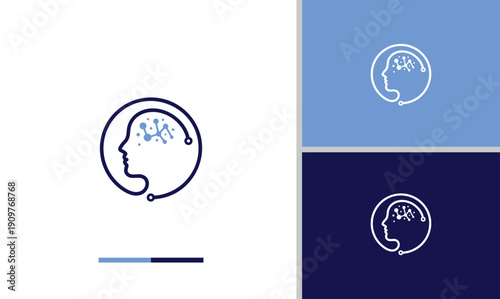 The logo design features a silhouette of a human head with a network of neurons inside, and cables circling the head out of the circle. This clearly symbolizes artificial intelligence, brain connectiv