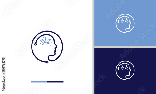 The logo design features a silhouette of a human head with a network of neurons inside, and cables circling the head out of the circle. This clearly symbolizes artificial intelligence, brain connectiv