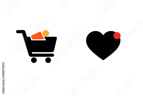 A minimalist abstract illustration on a black background featuring two stylized figures. One figure is orange with a yellow head, while the other has a red circular head.