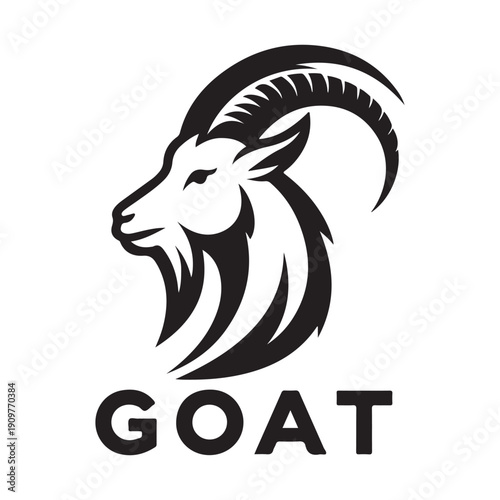 Mountain Goat Head Silhouette or Ram Logo Design.