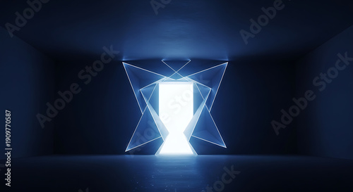 Wallpaper Mural Abstract Futuristic Portal with Glowing Neon Geometric Shapes in Dark Room Interior 3D Rendering Torontodigital.ca