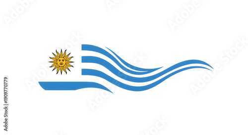 Uruguay National Flag: The national flag of Uruguay, a symbol of freedom, features sun with face and blue and white stripes that represents the nation's identity and heritage.