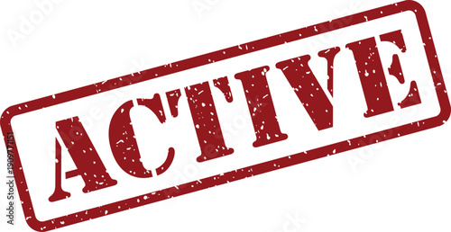 A distinct red rubber stamp mark with a grungy appearance featuring the descriptive word ACTIVE on a pure white surface
