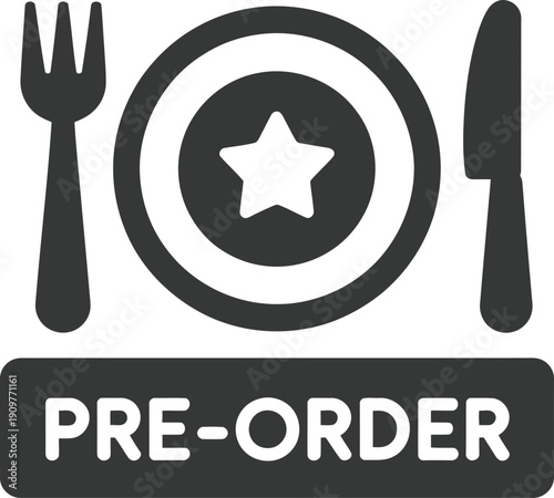 Pre-order food icon with fork, knife, and plate symbol for restaurant delivery