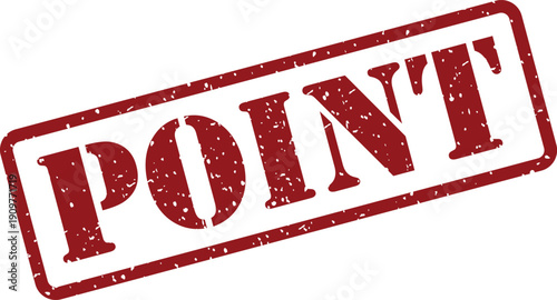A distressed red rubber stamp featuring the word POINT clearly visible against a bright white background