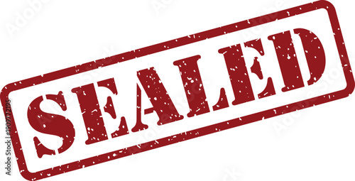 A prominent red grunge rubber stamp displaying the word SEALED on a clean white background