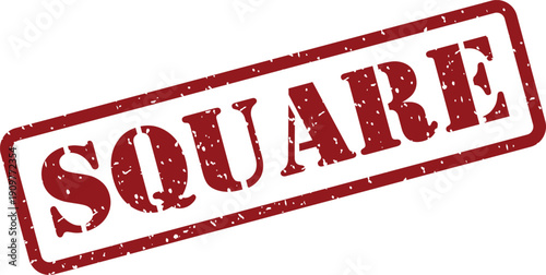 A prominent red grunge rubber stamp shows the capitalized word SQUARE diagonally on a clean white surface