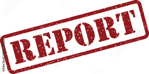 A prominent red rubber stamp showing the word REPORT with an authentic weathered texture