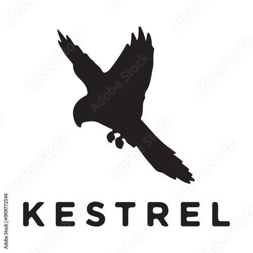 Flying Kestrel or Falcon Bird Silhouette Vector Logo.