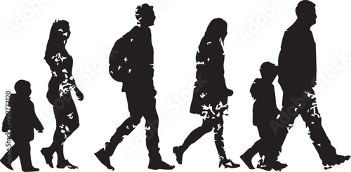 Men and women walking silhouettes collection isolated on white background 