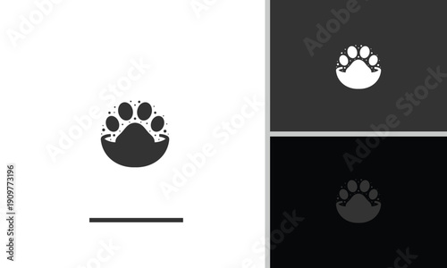 The dog footprint logo is placed inside a semicircle or bowl shape, suggesting animal care, animal products, pet shop, pet food, cleanliness, and comfort.