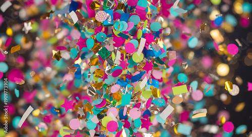 Wallpaper Mural Vibrant Multicolored Confetti Burst with Gold Stars and Glitter on Dark Background Torontodigital.ca