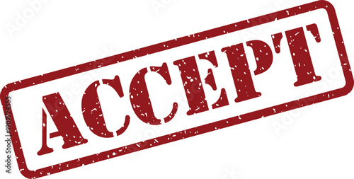 A textured red rubber stamp mark with the word ACCEPT boldly displayed on a clean white surface