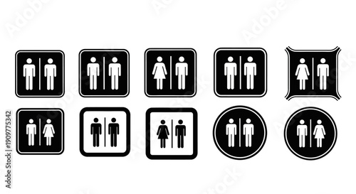 Collection of Restroom Sign Icons in Various Shapes and Designs.