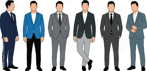 Professional men in stylish business suits and smart casual attire, elegant male characters for fashion and corporate vector design