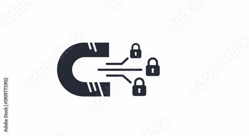 Magnet attracting locks symbolizing security access.