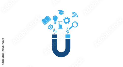 Magnet attracting various business icons and symbols.
