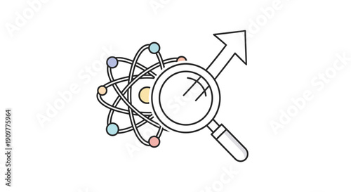 Magnifying Glass Examining Atomic Structure Illustration.